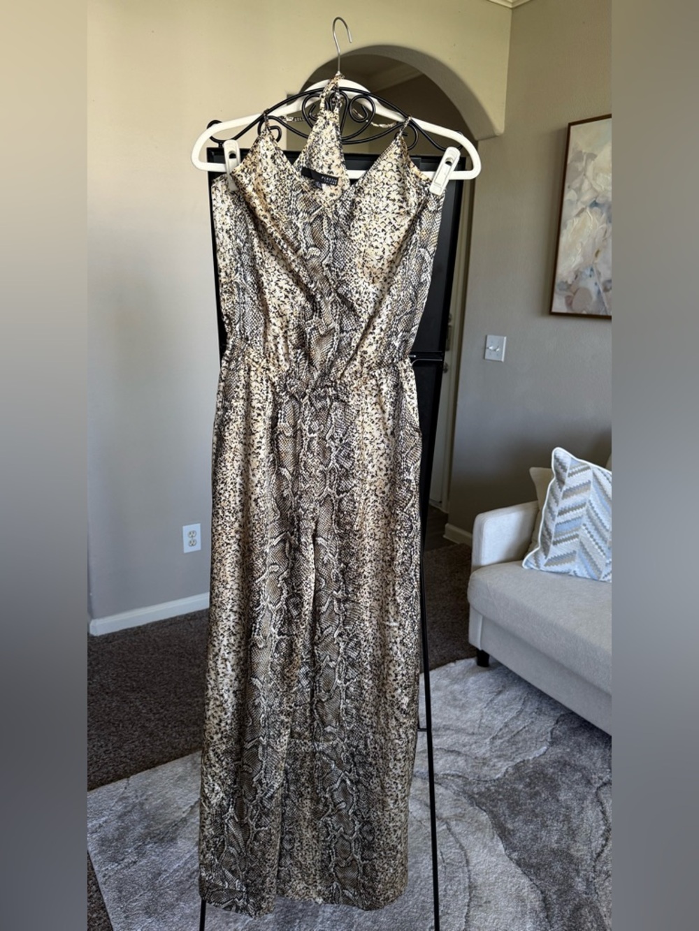 Plastic Island Snake-Print Jumpsuit in Beige and Brown